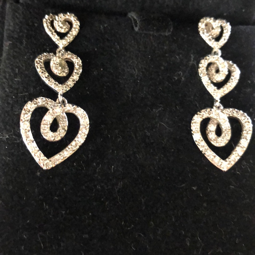 Sterling silver and crystal heart drop earrings